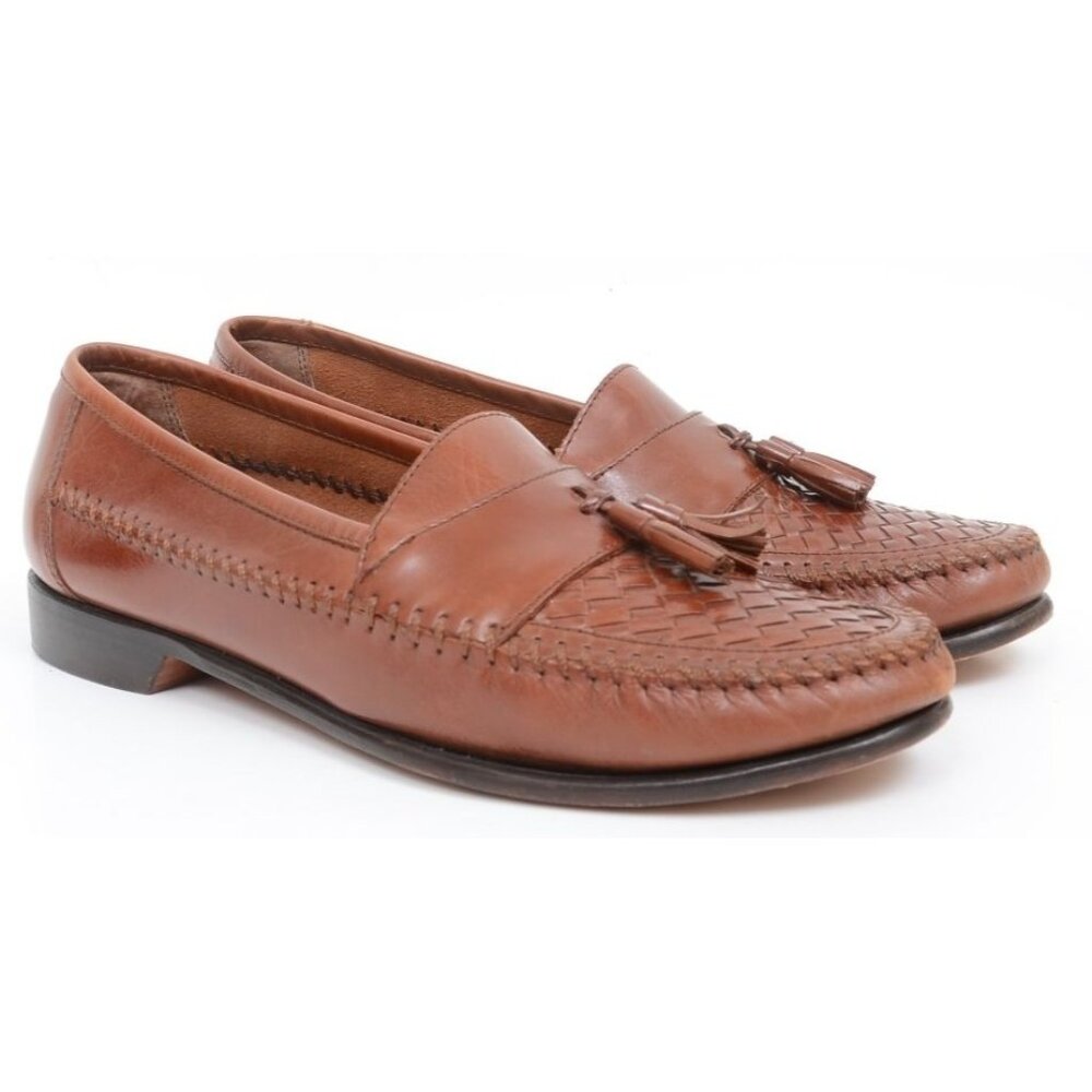 Bass‎ Men's Size 10M Leather Woven Tassel Moc Slip On Loafers Preppy Old Money